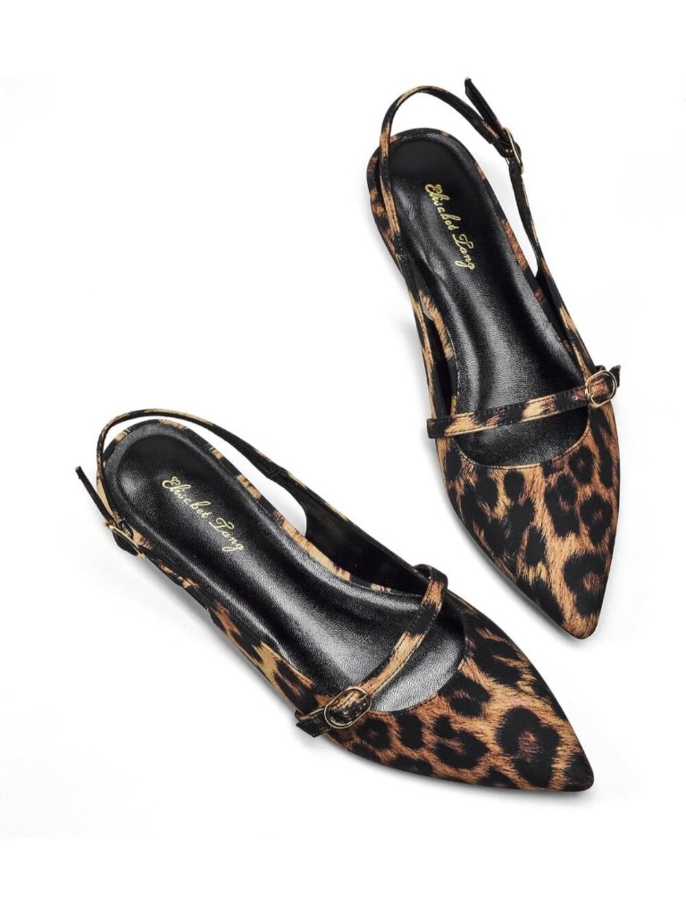 Women's Slingback Flats with Rhinestone Pointed Toe Flats Leopard Dressy Shoes